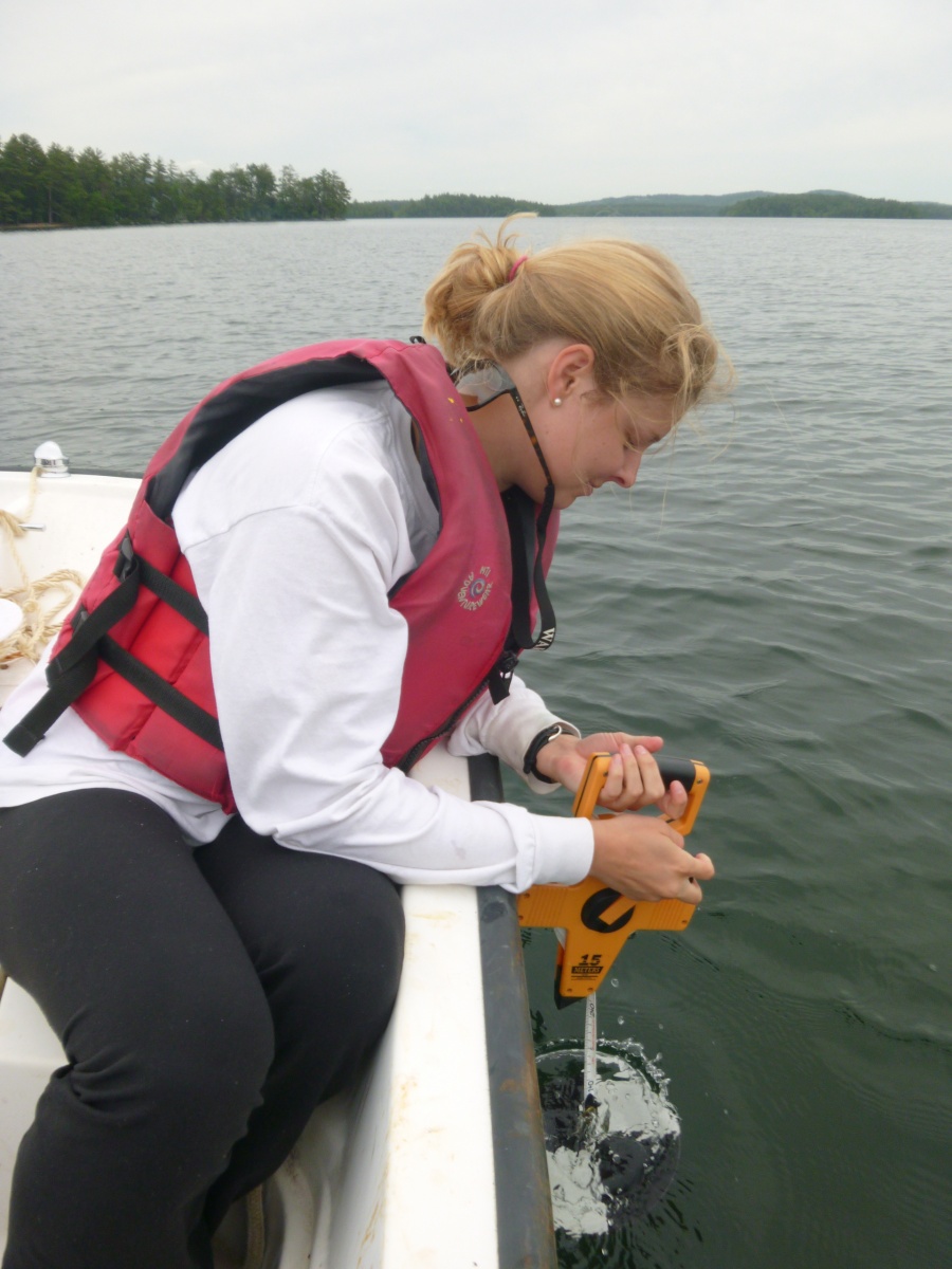 Viewing a secchi disk as part of water quality monitoring